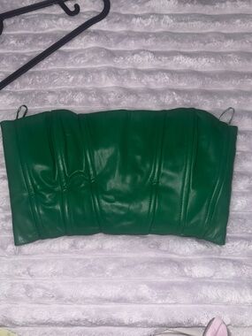 Green Strapless Leather Tube Top